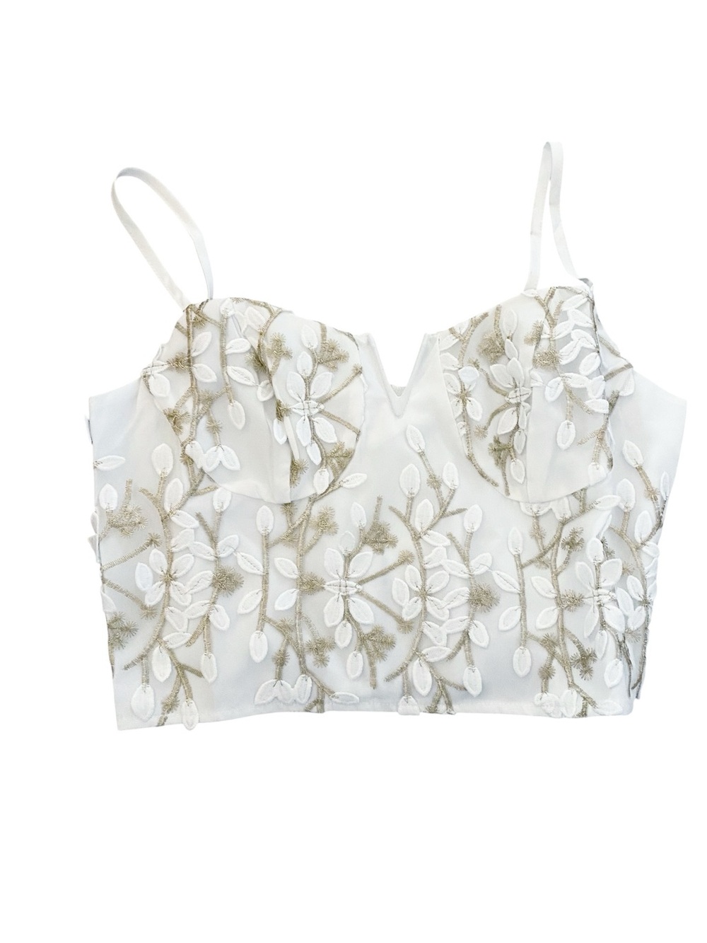 NWT Embroidered White Floral Lace Crop Top Size Medium